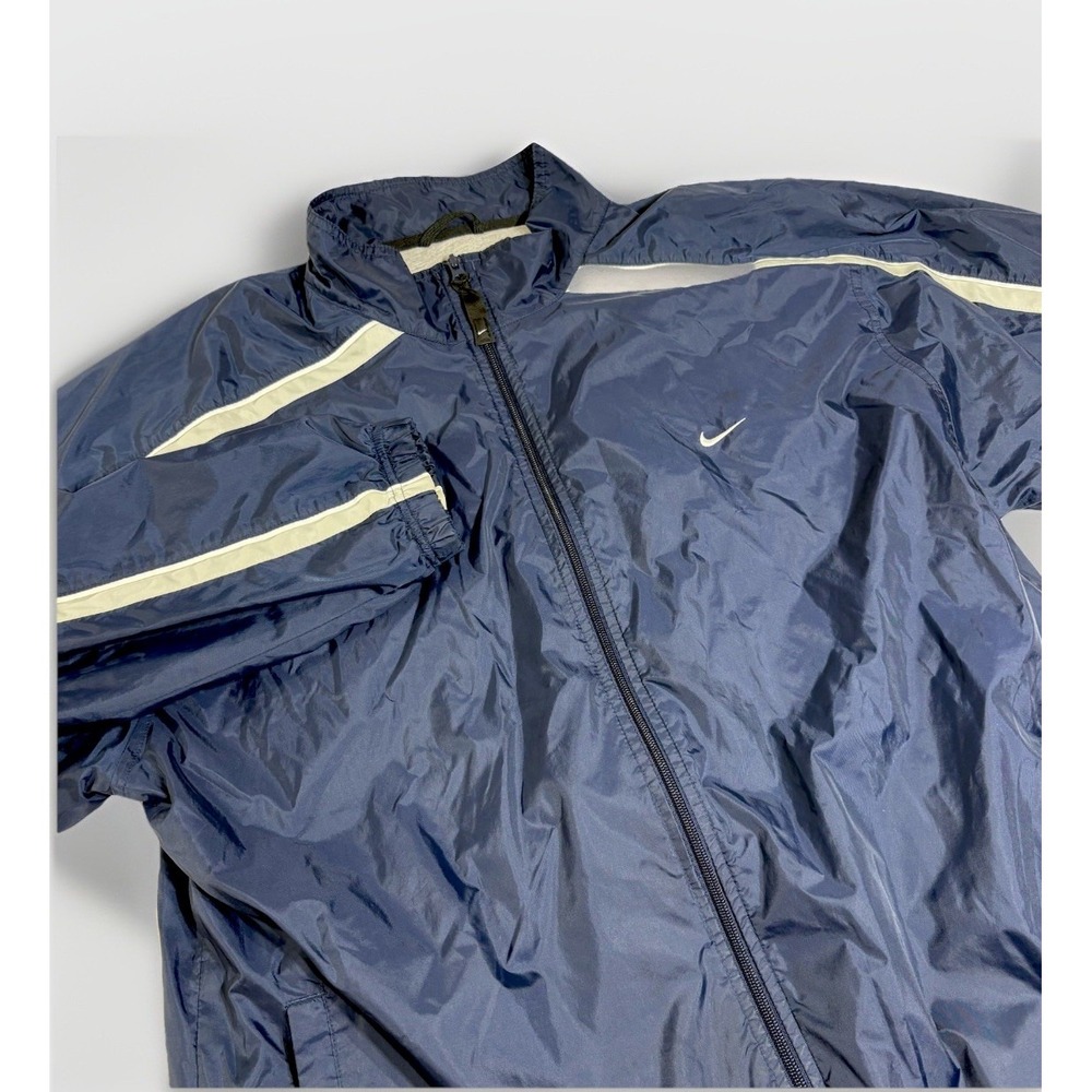 Vintage Nike Striped Lined Windbreaker Track Jacket Blue 2000s Y2K Men 2XL Nylon